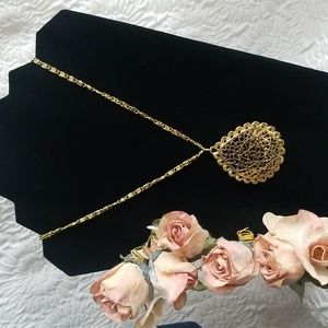 Vintage Late 60s Filigree Textured Teardrop Pendant Necklace